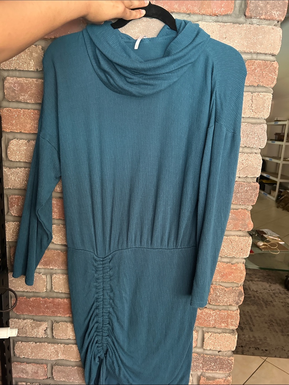 Free People Cowl Neck Ruched Sweater Dress - Teal